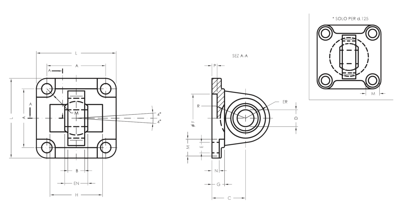 Narrow Male Hinge with Articulated Head DIN648K Stainless Steel - Product structure